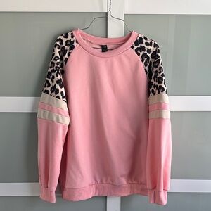 SHEIN Blush Pink Sweater with Animal Print Sleeves